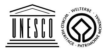UNESCO has created a World Heritage emblem, which it awards to listed sites. Formed by a square surrounded by a circle, it symbolises natural and cultural heritage. There is also the UNESCO logo, a Greek temple surrounding the UNESCO inscription.